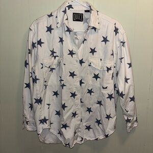 Quizz Women's White and Blue Star Button Down Shirt